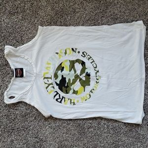 Harley Davidson white tank top with camo skull